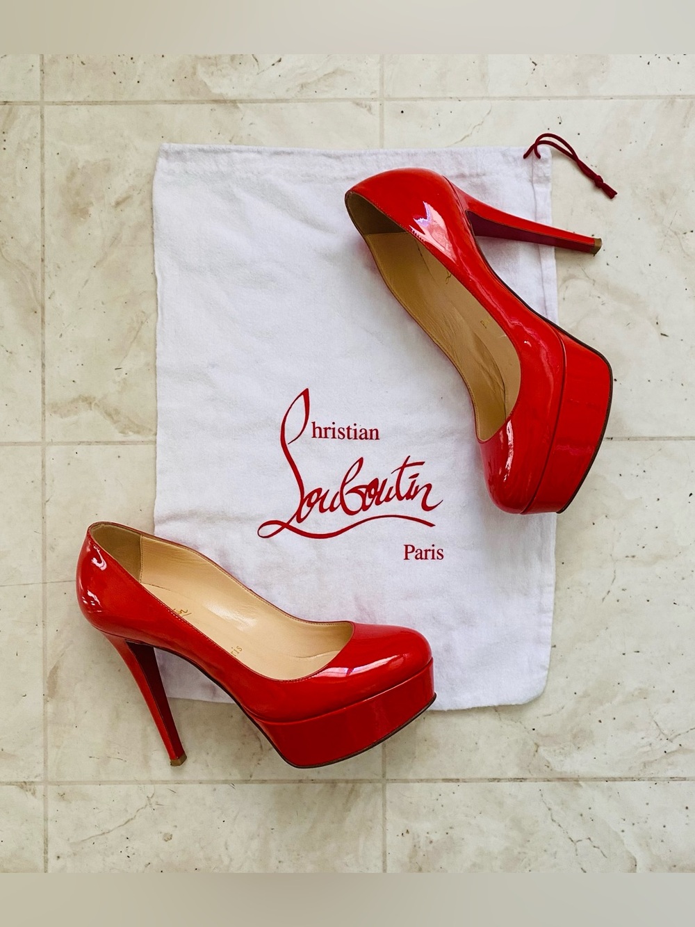 $875 Christian Louboutin Made in Italy Bianca Red Patent Leather Pump Heels 6/36